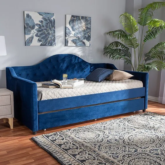 بستر تختخواب تابستانی مخملی Baxton Studio Kristel Twin Velvet با Trundle به رنگ آبی Royal Royal