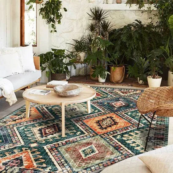 فرش یکپارچه ای قبیله ای قالیچه پلی استر سبز فرش قابل شستشو فرش منطقه بدون لغزش برای اتاق نشیمن - فرش منطقه 3'11 "x 5'3" سبز