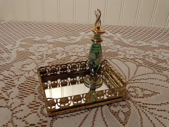 Vintage Mirror Mirror Tray کوچک طلای مستطیل غرور |  اتسی