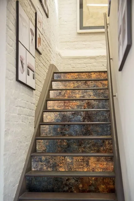 Old Patina Textures Vintage Steps Self Adhesive Vinyl Stair Riser Panels Stairs Risers برچسب عکس