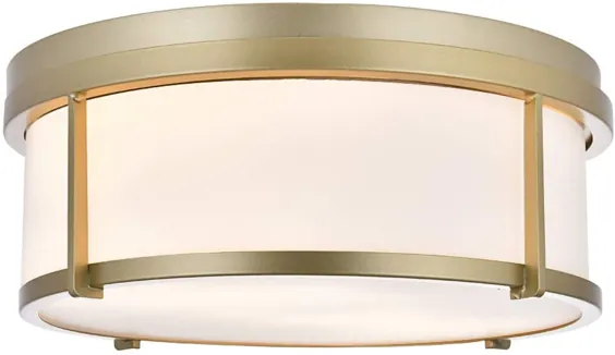 SOTTAE 2-Light Flush Mount Light Light، Frame Gold and White Glass Drum Shade Light، سقف چراغ سقفی برای کمد آشپزخانه حمام Foyer پله های لباسشویی و اتاق خواب