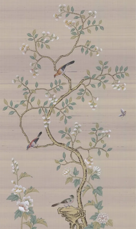 31 "x 51" Chinoiserie نقاشی دستی با نقاشی روی ابریشم بنفش روشن
