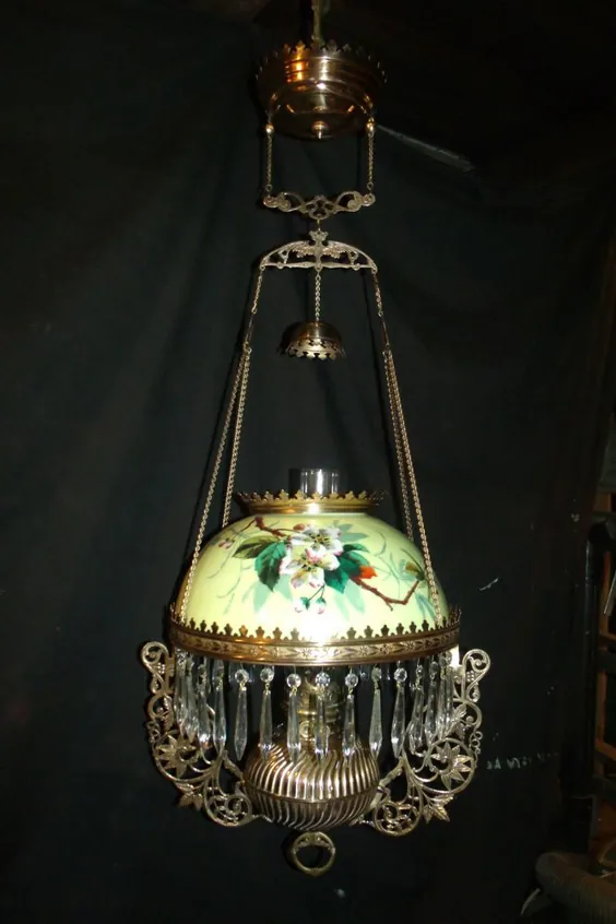 ANTIQUE ANSONIA HANGING OAM LAMP (BRIGHT YELLOW FLORAL) |  eBay