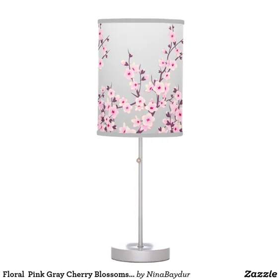 چراغ میز شکوفه های گیلاس خاکستری صورتی گل |  Zazzle.com