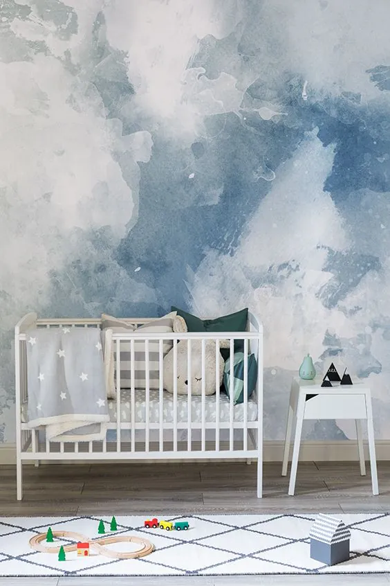 نقاشی دیواری سفید و آبی آبرنگ |  هوویا