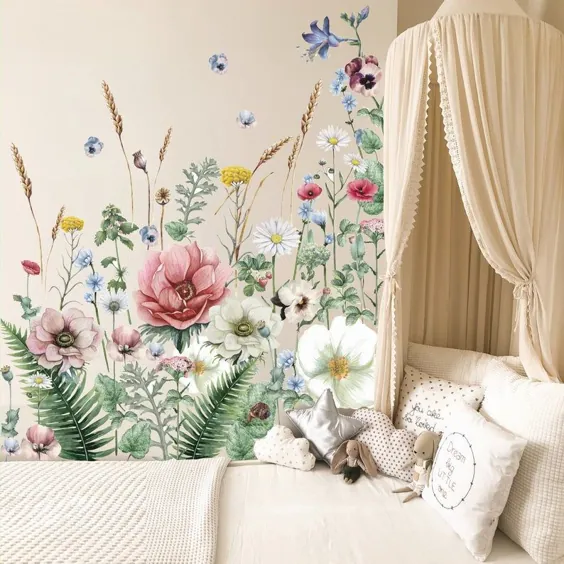 گلبرگهای وحشی گلبرگهای دیوار - گل آبرنگ دیوار هنر - دسته گلهای چوبی
