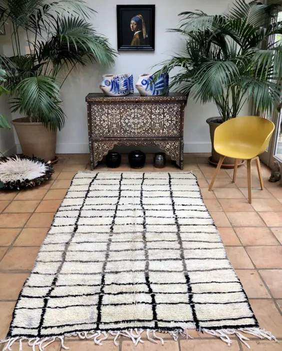 Azilal Rug Handwoven Grey Grid Grid Design 158x270 Midnight Century مراکش - Emily's House London