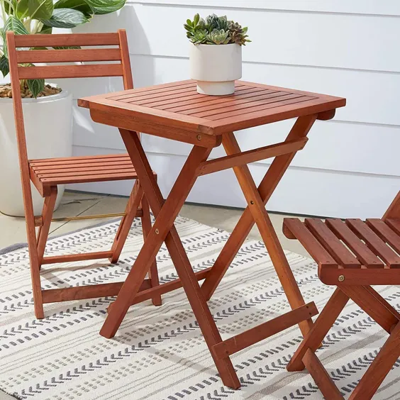 ست بیسترو تاشو چوبی Vifah در فضای باز با میز مربع و دو صندلی