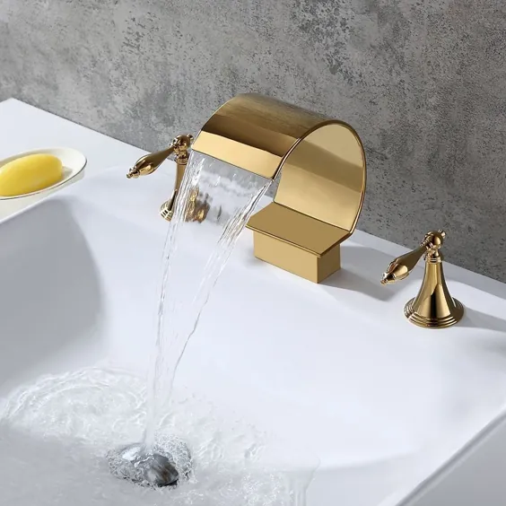 شیر ظرفشویی دستشویی دستگیره دستگیره اهرم گسترده آبشار مونی از طلای براق