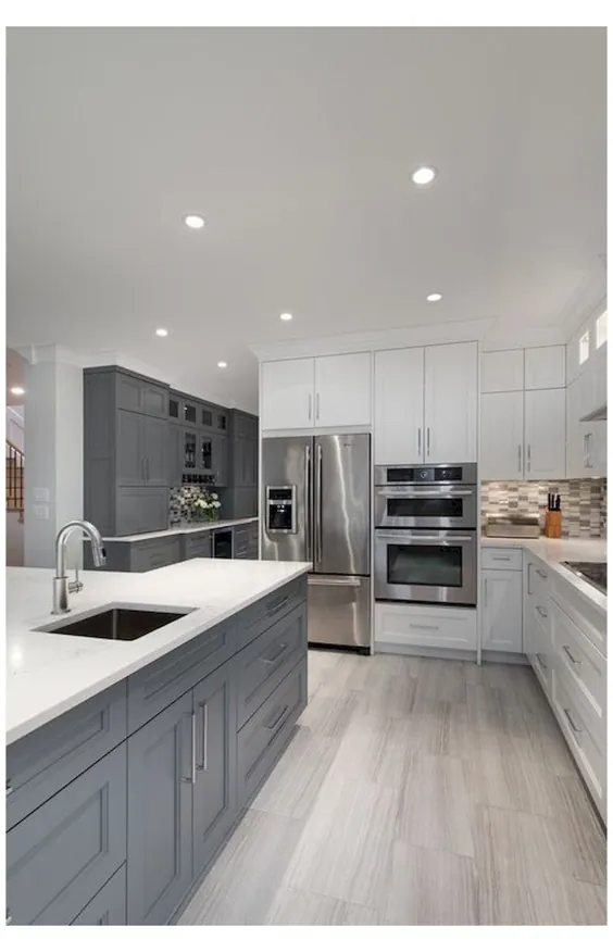 طرح آشپزخانه سفید و خاکستری