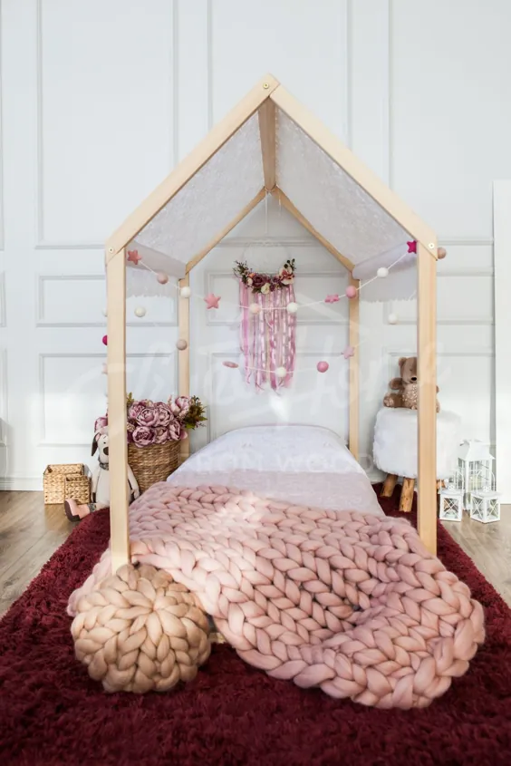 قاب تختخواب چوبی ، تخت سکویی ، تخت Teepee ، تخت چوبی تخت ، تخت چادر ، تخت کودک ، تختخواب چوبی ، تخت کودک ، هدیه برای کودکان SLATS