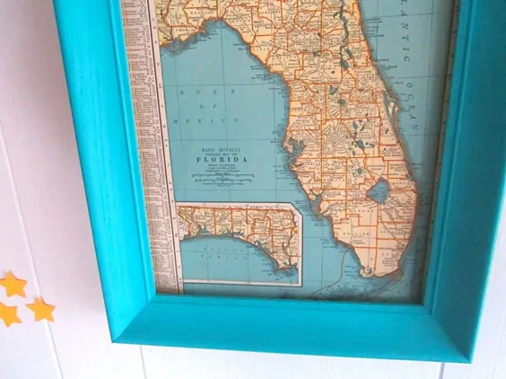 نقشه فلوریدا نقشه قدیمی نقشه عتیقه نقشه نارنجی و آبی به |  اتسی