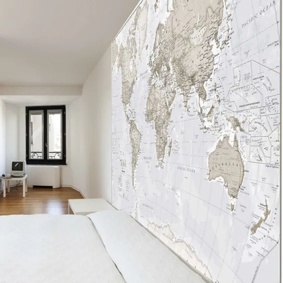 نقاشی دیواری نقشه جهانی غول پیکر - خنثی (نقاشی دیواری) - عکس برگردان دیواری ، کاغذ دیواری نقشه ، دکوراسیون منزل ، اتاق نشیمن ، اتاق خواب ، هنر دیواری ، کاغذ دیواری نقشه جهان