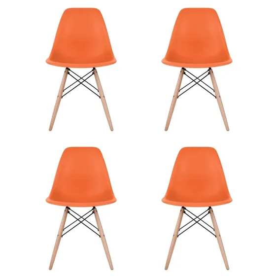 مجموعه ای از 4 عدد صندلی پایه دار چوبی ناهار خوری پلاستیکی پلاستیکی به سبک Eames Ears (DSW) پایه های طبیعی