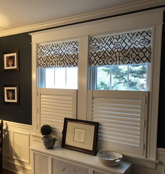 Faux Roman Shade Valance در ترلیس آبی و سفید مدرن | اتسی