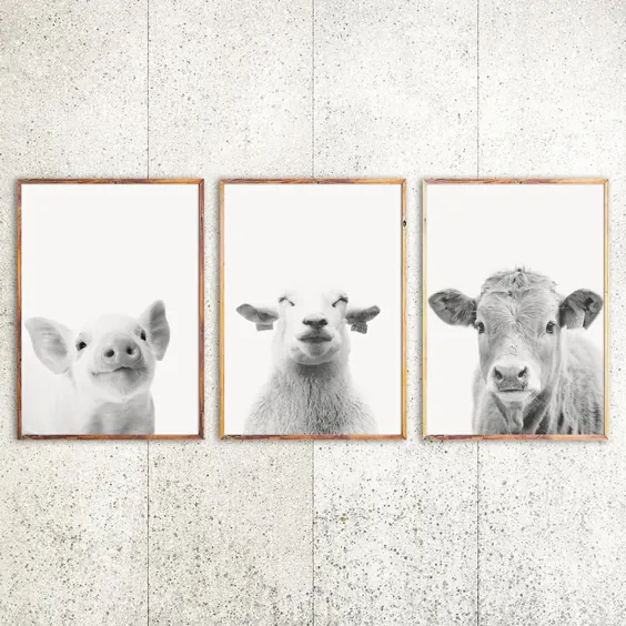 Farm Animal Prints Nursery Wall Art Farmhouse چاپ مجموعه 3 |  اتسی