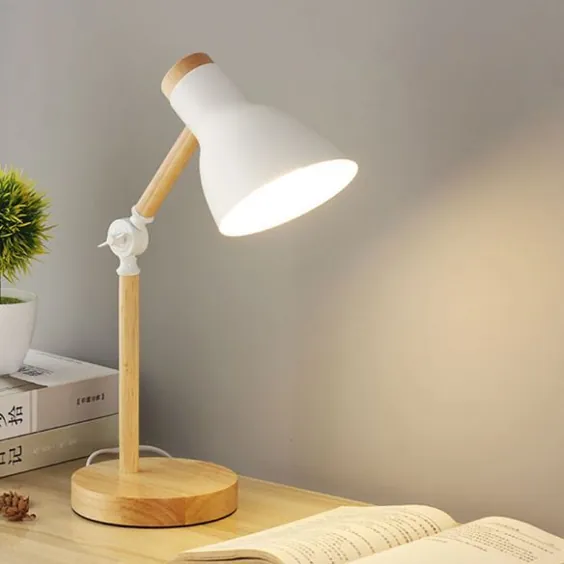 چراغ مطالعه سفید و چوبی برای چراغ های رومیزی اتاق مطالعه چراغ خواب سفید و چوبی مدرنیست مدرنیست میز متحرک قابل چرخش فلزی