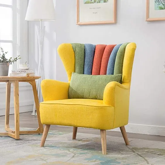 صندلی گاه به گاه صندلی راحتی صندلی پارچه ای پارچه ای HOMRanger با پایه های چوبی جامد برای اتاق نشیمن چهارپایه معاصر پذیرایی اتاق خواب (رنگ: خاکستری)