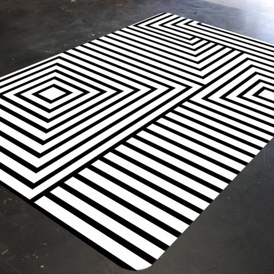 فرش راه راه و مربع ، فرش سیاه و سفید ، راه راه سیاه و سفید ، فرش انتزاعی - 4ft x 6ft / مربع و راه راه