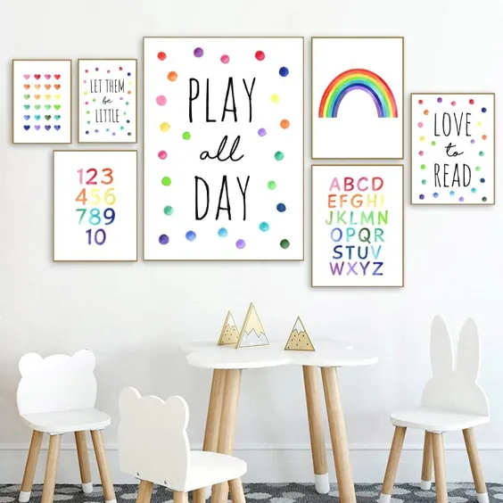 2.81 ایالات متحده 30٪ تخفیف | نقاشی های رنگی آلبوم رنگین کمان آلفا Playroom Decor پوستر آموزشی کودکان و نوجوانان دیوار هنر بوم چاپ خنثی کودکستان دکوراسیون | نقاشی و خوشنویسی |  - AliExpress