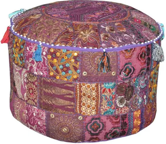 بنفش هند Bohemian Pouf Ottoman Vintage Patchwork Living | اتسی