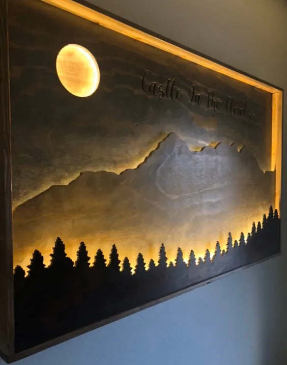 دکور کوه - نور هنر کوهستان |  درختان |  شبح |  ماه |  گزینه های شخصی سازی