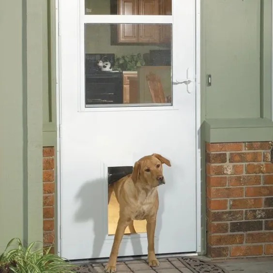 LARSON Pet Door 32 in x 81-in White با دید بالا و قابل تغییر جهانی چوب هسته اصلی درب طوفان Lowes.com