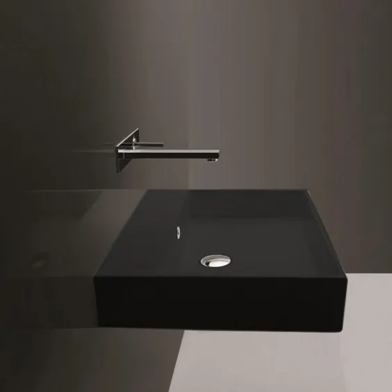 مجموعه حمام WS سینک ظرفشویی حمام دیواری سرامیکی مات سیاه نامحدود با تخلیه سرریز (18.3 اینچ در 18.3 اینچ) |  نامحدود 46.00 BM