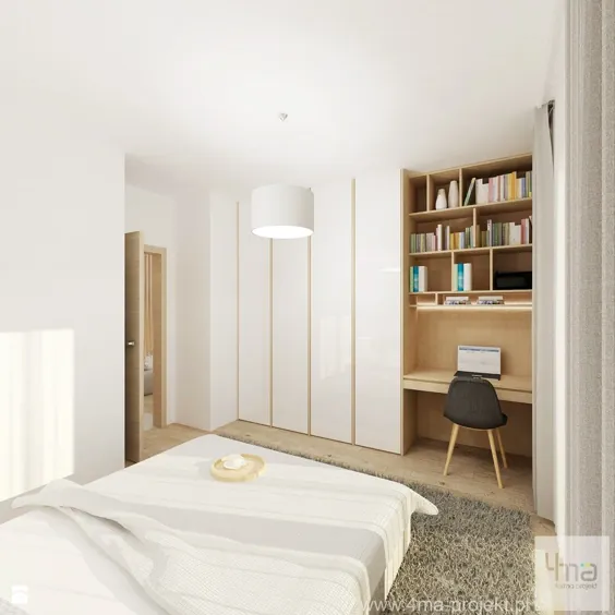 Projekt mieszkania 53 متر مربع در Żoliborzu - niarednia biała sypialnia małżeńska، styl nowoczesny - zdjęcie od 4ma projekt