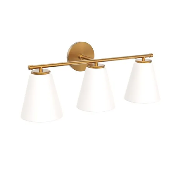 Carlisle 3-Light ، 24 "Vanity Wall Light، Finished Brass Metal Finish with White Mosted Glass