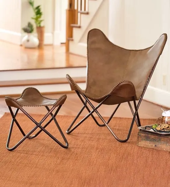 صندلی های اتاق نشیمن چرمی جلد-صندلی پروانه ای تعویض روکش قهوه ای-دست ساز روکش چرمی اصل