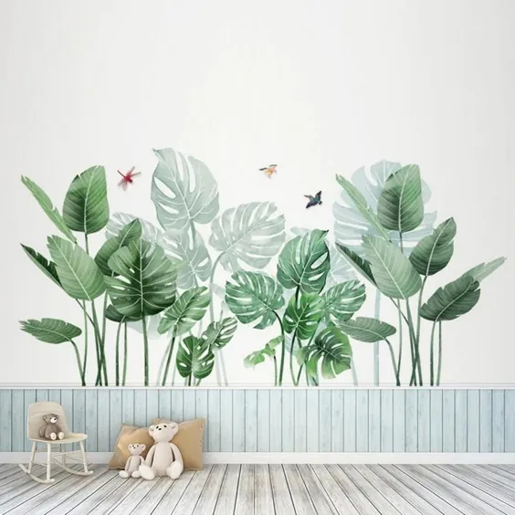 Tropical Green Plant برچسب دیوار هنر مدرن اتاق خواب اتاق نشیمن دیوار برگردان پوستر نقاشی دیواری دکوراسیون منزل