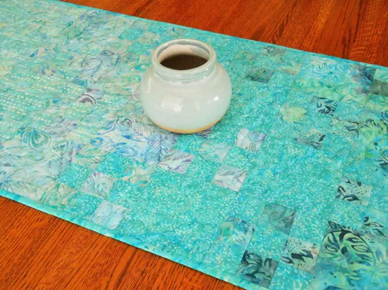 ملافه لحافی Ombre Batik Table Runner in Turquoise Aqua Blue | اتسی