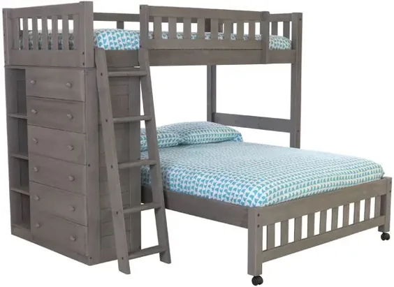 دوقلو بوکر بیش از تخت تختخواب سفارشی کاملاً چوبی جامد و دارای قفسه