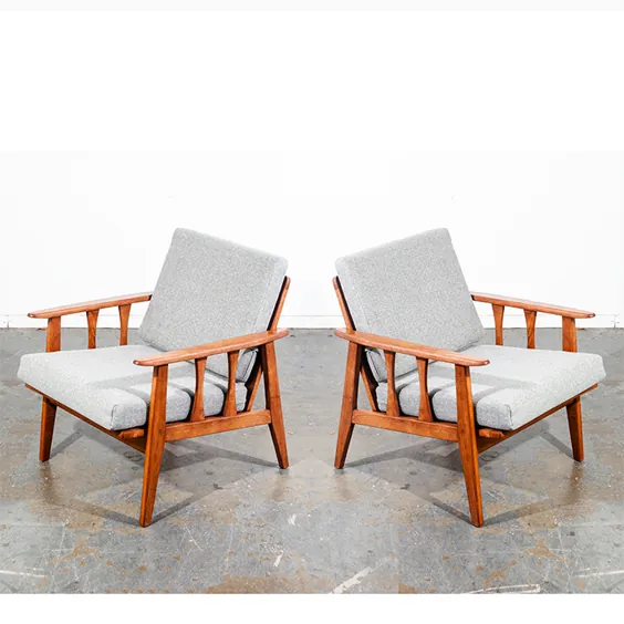 صندلی های استراحت مدرن Mid Century ست جفت دو صندلی بازویی مصنوعی خاکستری قهوه ای دانمارک