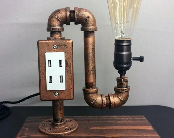 لامپ صنعتی / لامپ ادیسون / Steampunk / لامپ لوله / مس پریشان / لامپ تسلا / ایستگاه شارژ USB / چراغ میز / دکوراسیون منزل