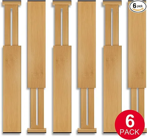 Bamboo Drawers Drawers Organisers 6 Pack، قابل هزینه از 11.9 "-16.5" قابل تنظیم چشمه قابل تنظیم چوب ساز برای کمد ، آشپزخانه ، اتاق خواب ، میز کار ، حمام ، دراور کودک