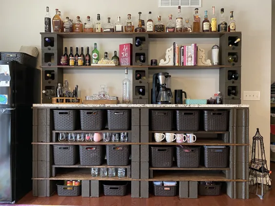 بلوک Cinder DIY Bar and Beverage Station با میز گرانیت