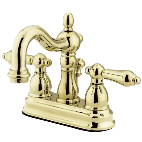 شیرآلات سینک ظرفشویی حمام 2 دسته ای 4 عددی Kingston Brass Vintage Polished Brass with Drain Lowes.com