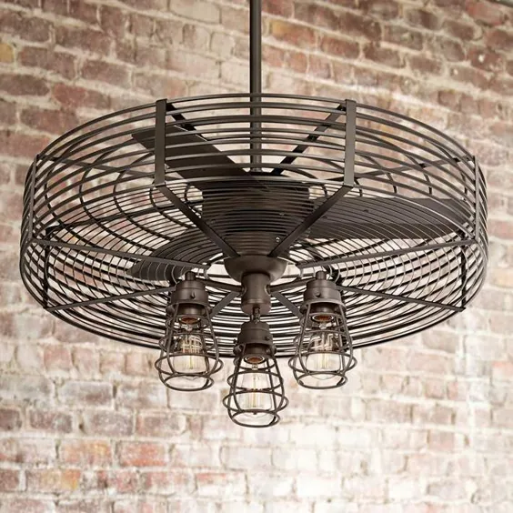 32 "Vintage Breeze DC Bronze Cage 3-Light LED Cage Fan Ceiling - # 64V29 | Lamps Plus