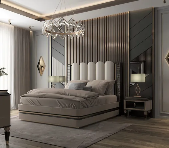خاکستری گرم و سیاه و سفید ، فلزی با رنگ طلایی ، جزئیات تختخواب قابل توجه و شیک - Woiss Home