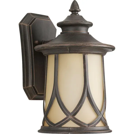 Progress Lighting Resort Collection 1-Light Aged Copper Eched Glass Umber Glass Craftsman Outdoor Small Wall Lantern Light-P5987-122 - انبار خانه