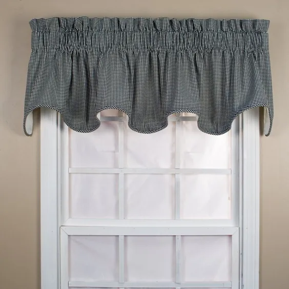 Ellis Curtain Logan Check High Quality Darkening Solid Natural Natural Lined Scallop Window Valance - (70 "x15") in Black Color