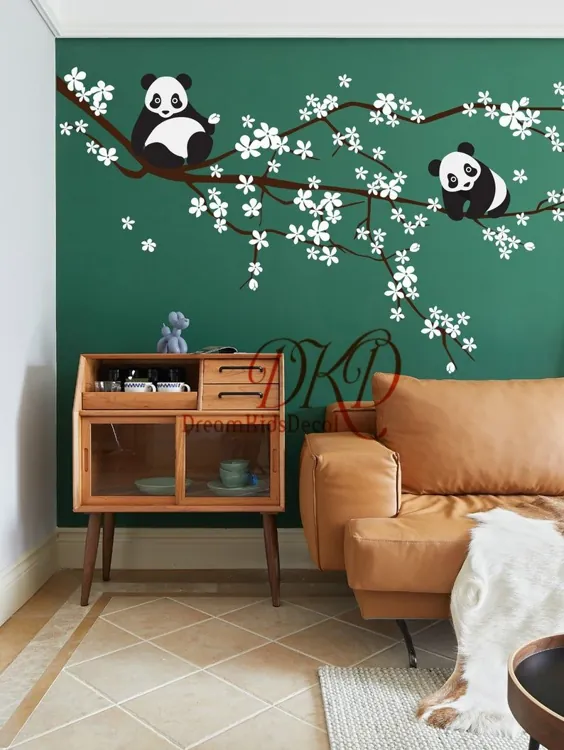 تابلوچسب دیوار دیواری Panda Tree Wall کودک دکوراسیون اتاق کودک ، شکوفه های گیلاس Tree Wall art-DK406