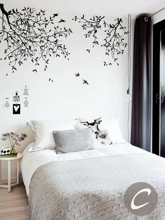 برچسب دیواری درخت و پرندگان برچسب دیوار سفید درخت برای مهد کودک برچسب دیوار برای اتاق بچه ها رنگ سفارشی شاخه برچسب دیواری AM004