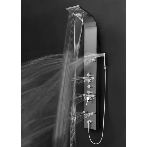 AKDY 65 in. 8-jet jet panel panel panel in Space Gray Brush Steel Stainless Steel with Rainfall Waterfall Shower Head and Wand-SP0112 - The Home Depot