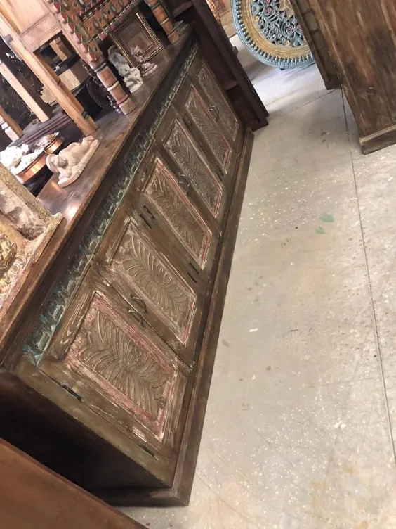 Rustic Antique Credenza منبت کاری چوبی مزرعه چوبی | اتسی