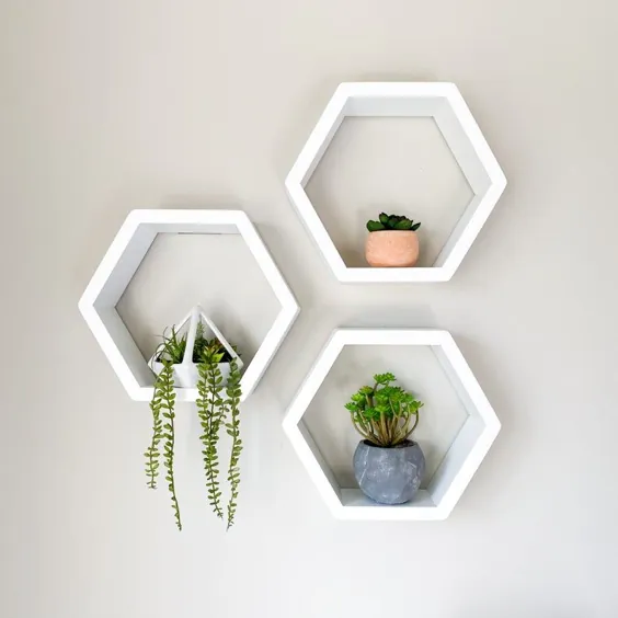 مجموعه 3 قفسه لانه زنبوری سفید قفسه های شش ضلعی هندسی |  اتسی
