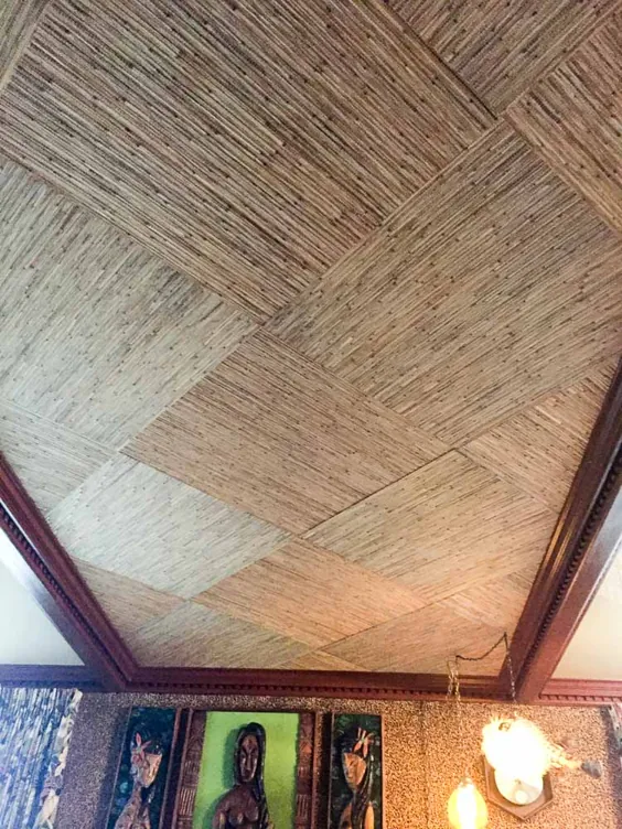 سقف بامبو پارچه ای چوبی برای خانه تیکی بار من ، سالن Mahalo -