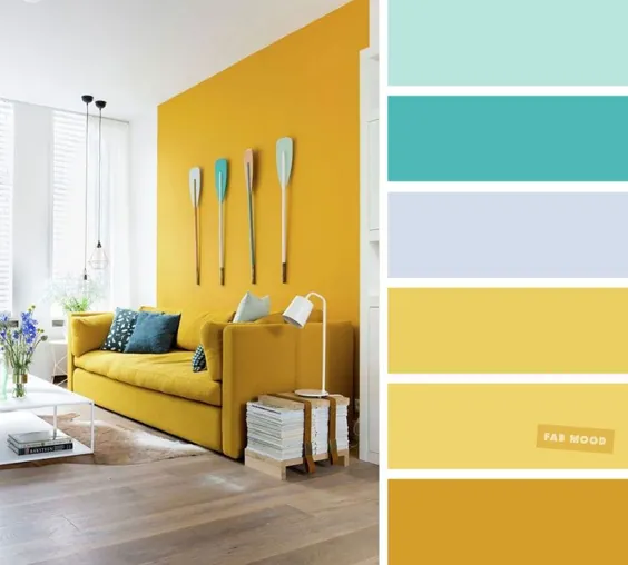 نعناع + فیروزه ای + خردل - بهترین طرح های رنگی اتاق نشیمن